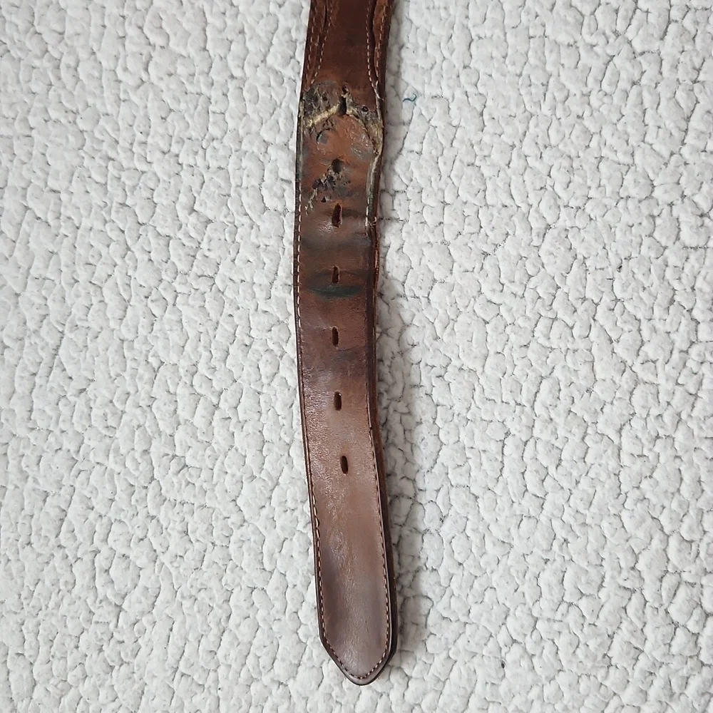 Western Vintage Geuine Tooled Leather Aztec Print Distressed Destroyed Belt